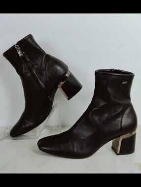 DKNY Chiara Black Block Heel Dress Booties Ankle Boots, Sz 6